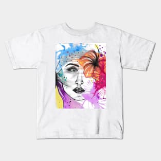 Girl with a flower and colors - watercolor art Kids T-Shirt